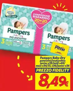 Iper Super Conveniente Pampers Baby-Dry pannolini/mutandino junior x32/midi x40/ maxi x34/XL x26/junior x26 offerta