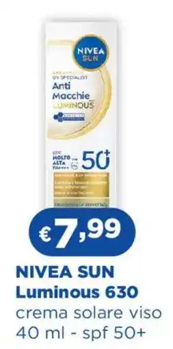 Acqua & Sapone NIVEA SUN Luminous 630 crema solare viso - spf 50+ offerta
