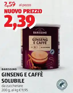 ALDI Barissimo ginseng e caffè solubile offerta
