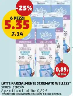 PENNY Latte parzialmente scremato WELLESS offerta