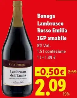 Lidl Bonaga Lambrusco Rosso Emilia IGP amabile offerta