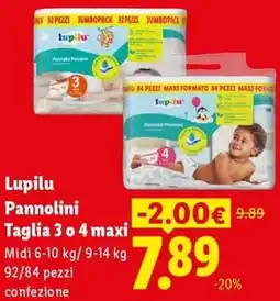 Lidl Lupilu Pannolini Taglia 3 o 4 maxi offerta