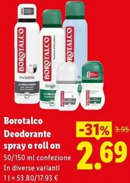 Lidl Borotalco Deodorante spray o roll on offerta