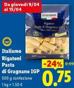 Lidl Italiamo Rigatoni Pasta di Gragnano IGP offerta