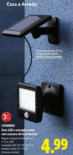 Lidl LIVARNO Faro LED a energia solare con sensore di movimento offerta