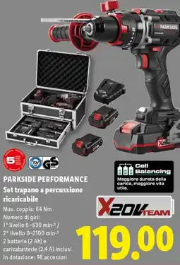 Lidl PARKSIDE PERFORMANCE Set trapano a percussione ricaricabile offerta