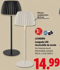 Lidl LIVARNO Lampada LED ricaricabile da tavolo offerta