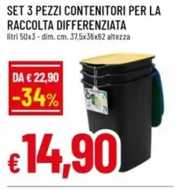 Famila Set 3 pezzi contenitori per la raccolta differenziata offerta