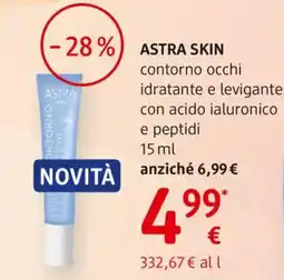 dm drogerie markt ASTRA SKIN contorno occhi idratante e levigante con acido ialuronico e peptidi offerta