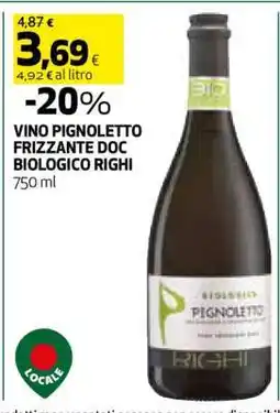 Coop VINO PIGNOLETTO FRIZZANTE DOC BIOLOGICO RIGHI offerta