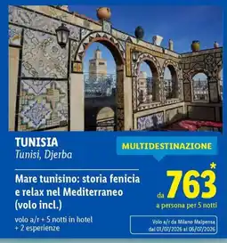 Lidl Mare tunisino: storia fenicia e relax nel Mediterraneo (volo incl.) offerta