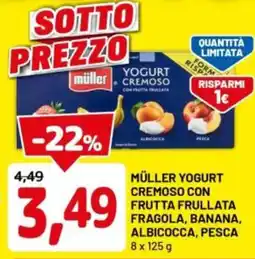 DPiù Müller yogurt cremoso con frutta frullata fragola, banana, albicocca, pesca offerta