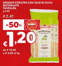 Bennet Grissini stiratini con olio di oliva ristorante PANEALBA offerta