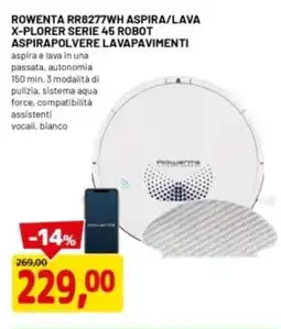 DPiù ROWENTA RR8277WH ASPIRA/LAVA X-PLORER SERIE 45 ROBOT ASPIRAPOLVERE LAVAPAVIMENTI offerta