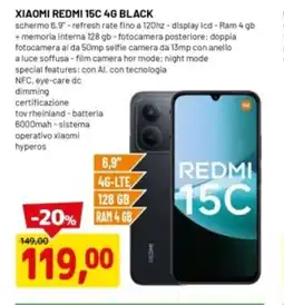 DPiù Xiaomi redmi 15C 4G black offerta