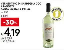 Bennet Vermentino di sardegna doc aragosta SANTA MARIA LA PALMA offerta