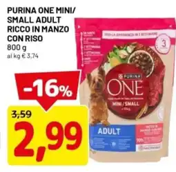DPiù Purina one mini/ small adult ricco in manzo con riso offerta