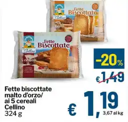 Qui Discount Fette biscottate malto d'orzo/ ai 5 cereali Cellino offerta