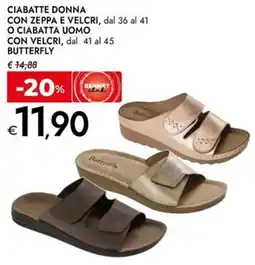 Bennet Ciabatte donna con zeppa e velcri, o ciabatta uomo con velcri, butterfly offerta