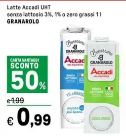 Iper La Grande Latte Accadi UHT senza lattosio 3%, 1% o zero grassi GRANAROLO offerta