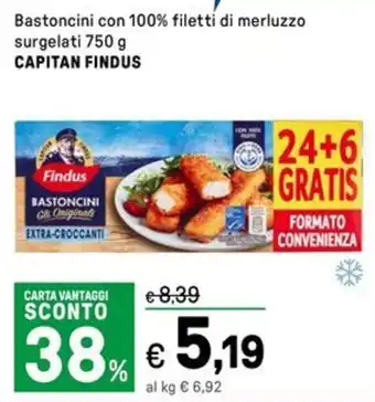 Iper La Grande Bastoncini con 100% filetti di merluzzo surgelati CAPITAN FINDUS offerta