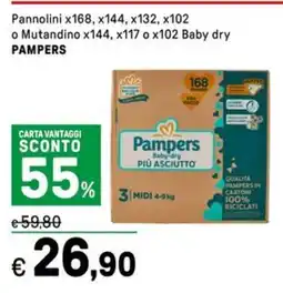 Iper La Grande Pannolini x168, x144, x132, x102 o Mutandino x144, x117 o x102 Baby dry PAMPERS offerta
