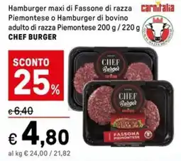 Iper La Grande Hamburger maxi di Fassone di razza Piemontese o Hamburger di bovino adulto di razza Piemontese CHEF BURGER offerta