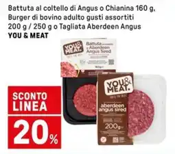 Iper La Grande Battuta al coltello di Angus o Chianina, Burger di bovino adulto o Tagliata Aberdeen Angus YOU & MEAT offerta