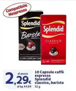 Sigma Superstore 10 Capsule caffè espresso Splendid classico, barista offerta