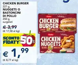 Esselunga Findus chicken burger, nuggets o bastoncini di pollo offerta