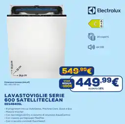 Euronics Electrolux LAVASTOVIGLIE SERIE 600 SATELLITECLEAN EES48405L offerta
