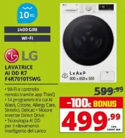Comet LG LAVATRICE AI DD R7 F4R7010TSWG offerta