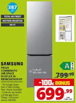 Comet SAMSUNG FRIGO COMBINATO AIR SPACE ECOFLEX AI RB38C607A59/EF offerta