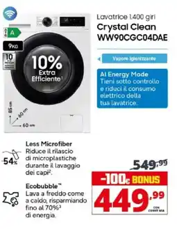 Comet SAMSUNG Lavatrice 1.400 giri Crystal Clean WW90CGC04DAE offerta