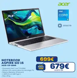 Euronics acer NOTEBOOK ASPIRE GO 15 AG15-71P-56N9 offerta