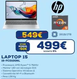 Euronics hp LAPTOP 15 15-FC0100NL offerta