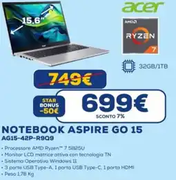 Euronics acer NOTEBOOK ASPIRE GO 15 AG15-42P-R9Q9 offerta