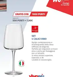 Vivo Supermercati Set 4 calici vino offerta