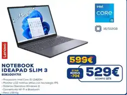 Euronics Lenovo NOTEBOOK IDEAPAD SLIM 3 83K100V7IX offerta