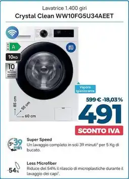 Sinergy SAMSUNG Lavatrice 1.400 giri Crystal Clean WW10FG5U34AEET offerta