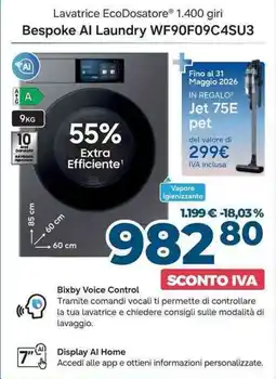 Sinergy SAMSUNG Lavatrice EcoDosatore 1.400 giri Bespoke Al Laundry WF90F09C4SU3 offerta