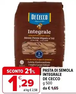Iperal Pasta di semola integrale DE CECCO offerta