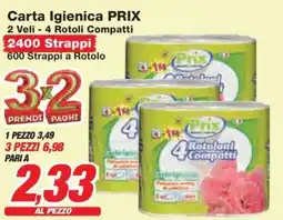 Prix Quality Carta Igienica PRIX 2 Veli - 4 Rotoli Compatti offerta