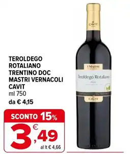 Iperal Teroldego rotaliano trentino doc mastri vernacoli CAVIT offerta