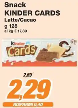 Prix Quality Snack KINDER CARDS Latte/Cacao offerta