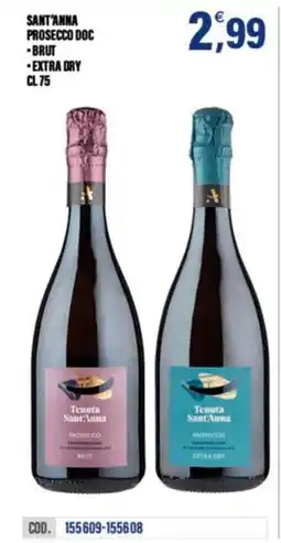 Adhoc Sant'anna prosecco doc, brut, extra dry offerta