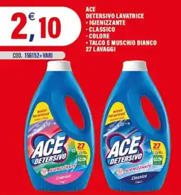 Adhoc Ace detersivo lavatrice igienizzante, classico, colore, talco e muschio bianco offerta