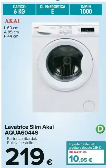 Carrefour Akai aqua6044s lavatrice caricamento frontale 6 kg 1000 giri/min e bianco offerta