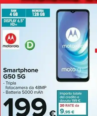 Carrefour Moto g50 16,5 cm (6.5") android 11 5g usb tipo-c 4 gb 128 gb 5000 mah grigio offerta