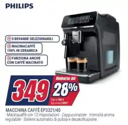 Trony PHILIPS MACCHINA CAFFÈ EP3321/40 offerta